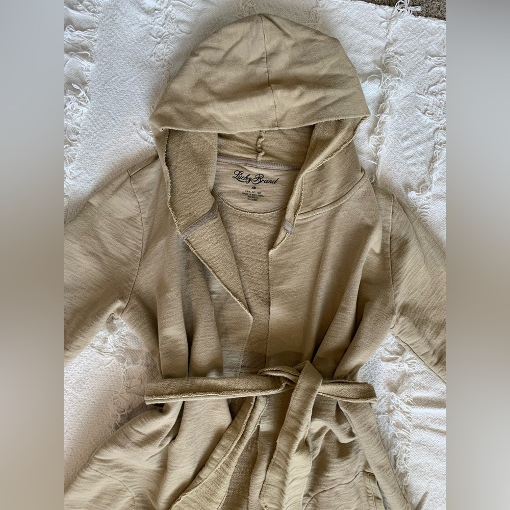 Lucky Brand Long Tan Distressed Sweater/Jacket With Tie Belt